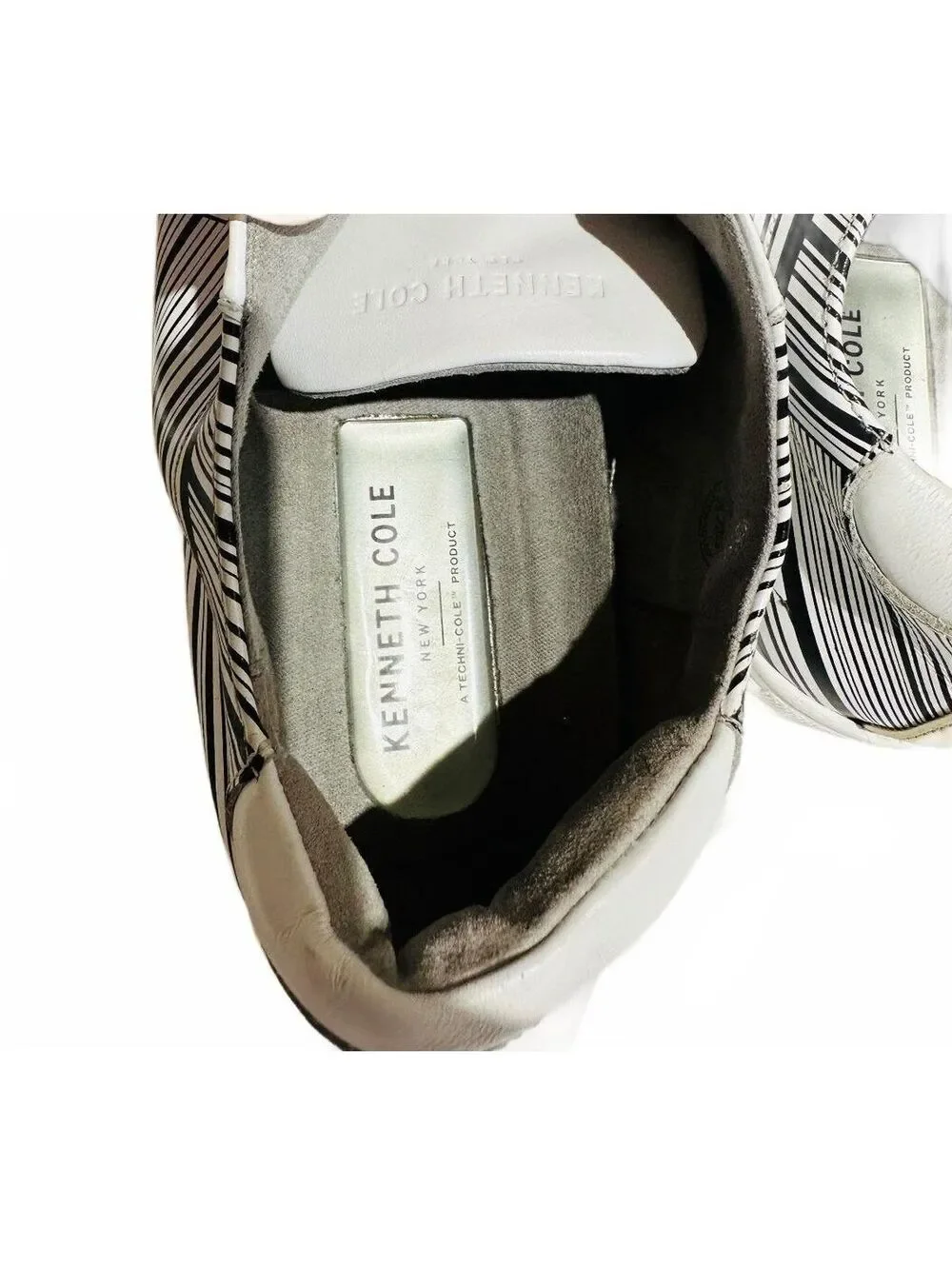 Kenneth Cole Men's Leather Sneakers Kam Stripes White & Black Men's Size 11